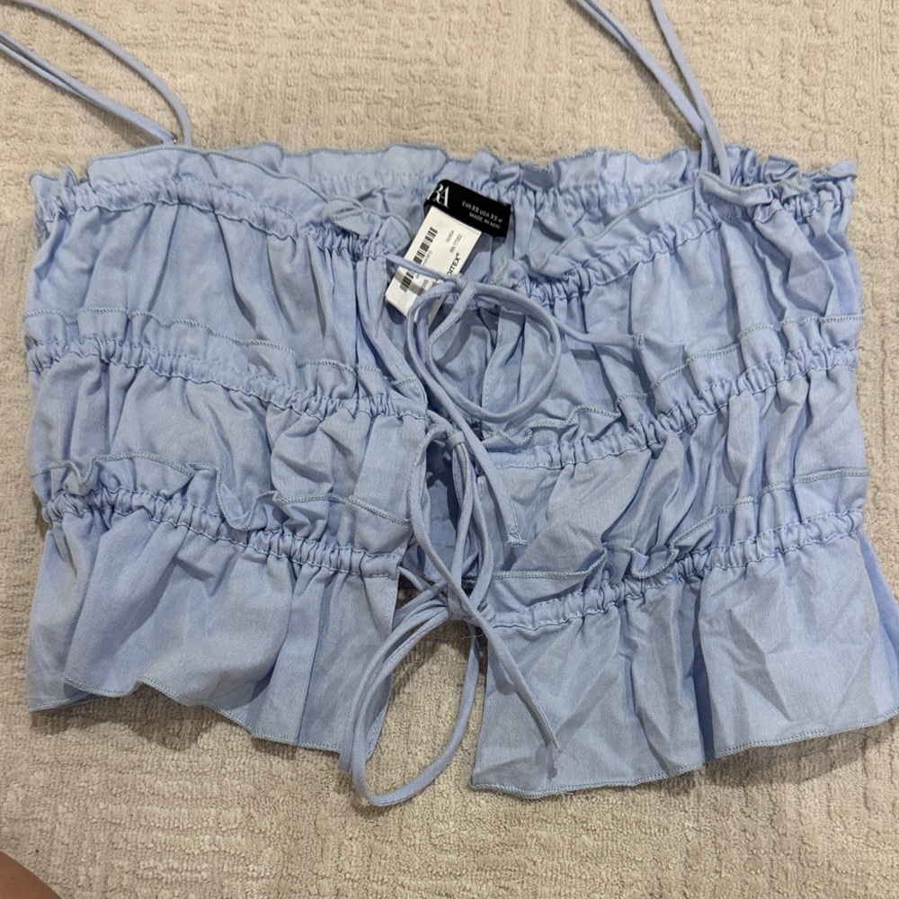 Zara Sky Blue Ruffled Camisole XS